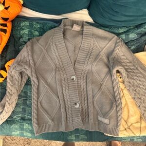Gray Cable Knit Cardigan Sweater